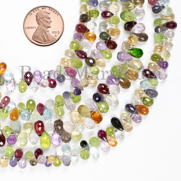 4x6-4x7mm Multi Gemstone Faceted Drop Shape Beads, Multi Gemstone For Jewelry, Multi Color Top Drill Teardrop Beads, Gemstone Briolette's