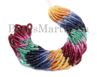 3-4 mm Multi Precious Faceted Rondelle Shape (Emerald, Ruby, Sapphire) Gemstone Beads, Natural Multi Gemstone Beads,Faceted Rondelle Beads