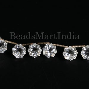 Genuine White Topaz Faceted Round Cut Beads, 7-8mm Concave cut side drill White topaz Beads, Diamond Cut Loose Beads, White Topaz Strand