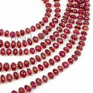 Ruby Rondelle Shape Beads, 100% Natural Ruby Faceted 5-9mm Beads, Ruby Rondelle Drill Beads Strand, Wholesale Bulk Beads for Jewelry Making
