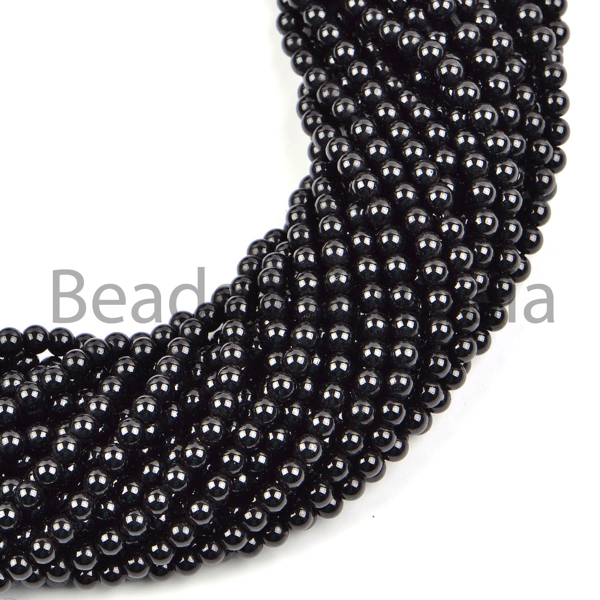 Gem-inside Black Spinel Beads - 6mm Round Smooth AA Grade - 15" Strand