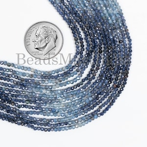 Faceted Blue Sapphire Rondelle Beads: Shaded Gemstone, 1.8-2mm