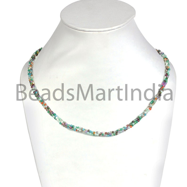 Mix Color Stone Machine Cut Faceted Necklace Multi Stone Faceted Rondelle Shape Beads Necklace with Silver Lock Multi Color Stone Necklace