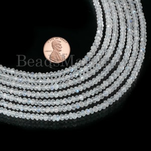 Rainbow Moonstone Beads, 4-4.5 mm Moonstone Rondelle Beads, Rainbow Moonstone Faceted Beads, Rainbow Moonstone Gemstone Beads, Jewelry Beads