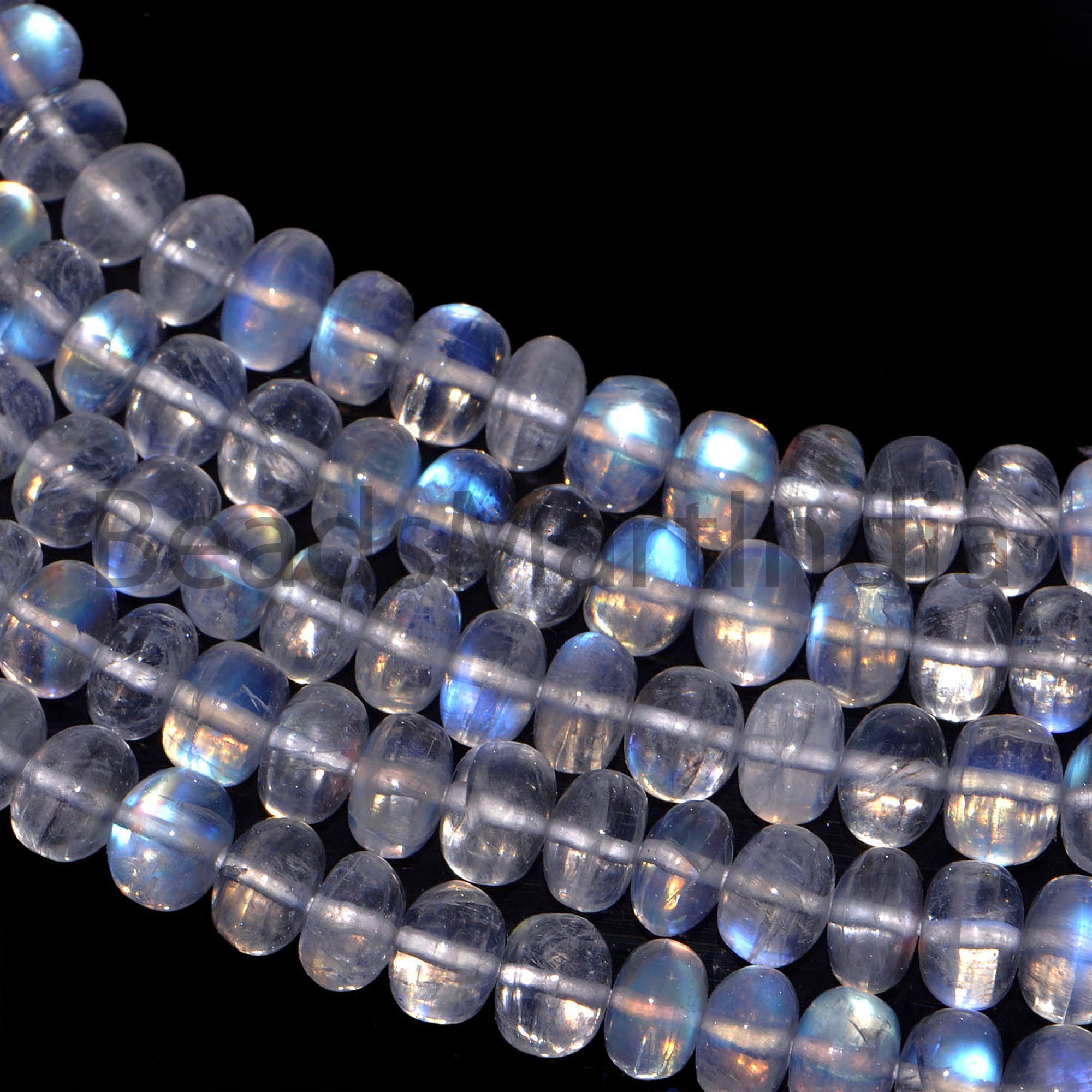 Natural Rainbow Moonstone Rondelle Beads Strand – 6x6 To 7xmm, AAA Quality, 8 Inch