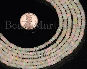 Natural Ethiopian Opal Beads, Ethiopian Opal Smooth Beads, 3-4 mm Opal Rondelle Beads, Opal Gemstone Beads, Ethiopian Plain Rondelle Beads