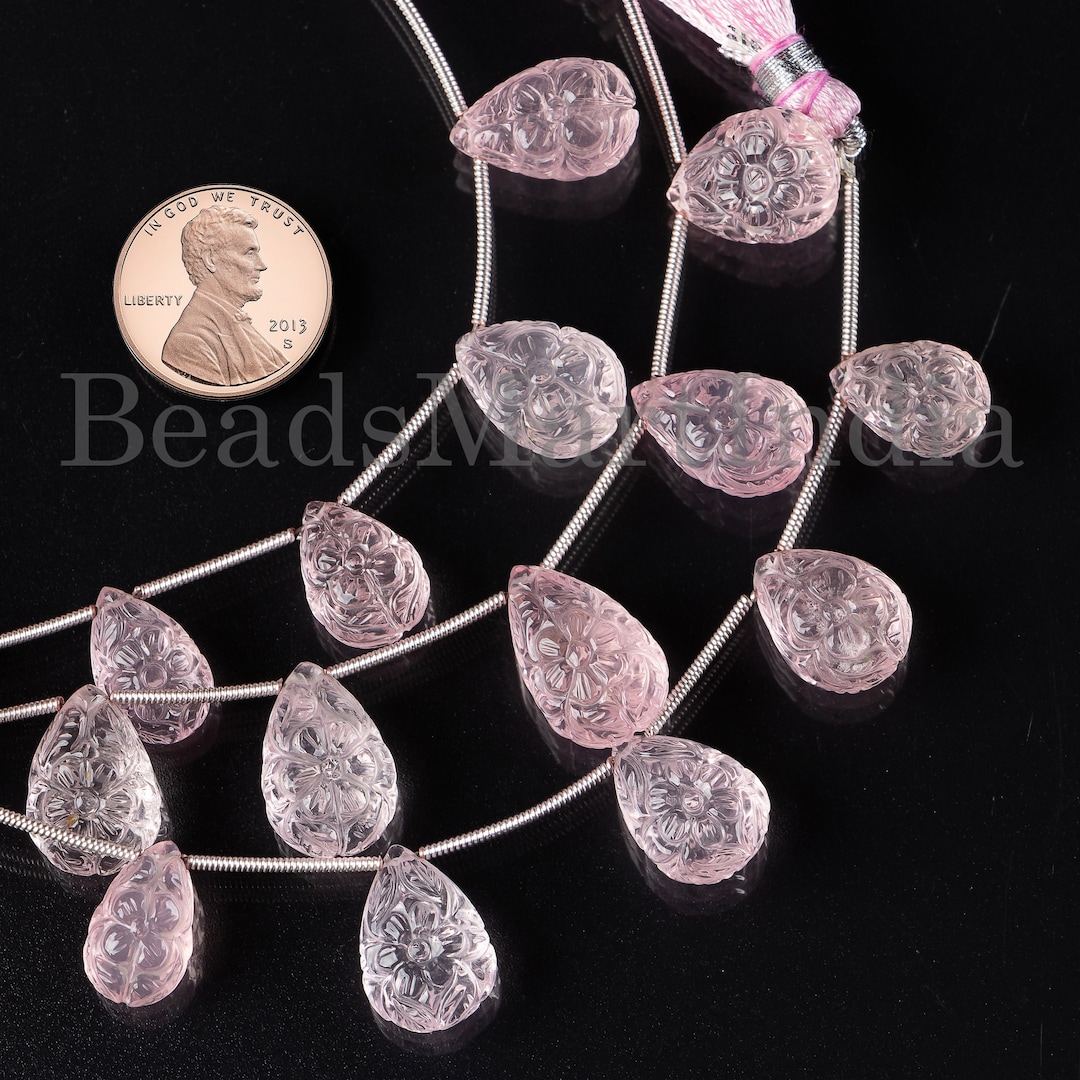 Natural 5 Pieces Rose Quartz Flower Carving Beads, Rose Quartz Flower