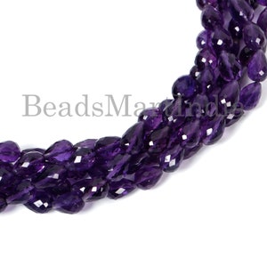Amethyst Beads, 5x7-6x9 MM Amethyst Faceted Beads, Amethyst Drops Straight Drill Beads, Amethyst Faceted Drop Shape Beads, Amethyst Gemstone