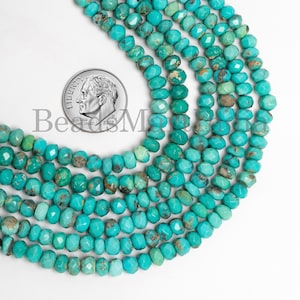 Natural Arizona Turquoise Rondelle Beads, 4-6.5mm Faceted Gemstone Beads, 18&quot; Blue Turquoise Rondelle Strands, Bulk Beads for Jewelry Making