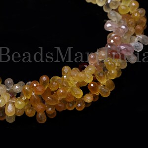7&quot; Yellow Sapphire Faceted Drop Beads, 4.5x7-5x9mm Natural Sapphire Briolettes, Yellow Gemstone Beads Strand, Bulk Beads for Jewelry Making