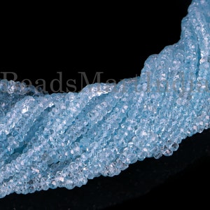 Natural Blue Topaz Faceted Beads, Natural Blue Topaz Gemstone Rondelle Beads, 4-5mm Topaz Beads for Jewelry Making, Faceted Blue Topaz Beads
