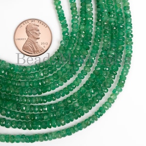 Emerald Faceted Rondelle Shape Gemstone Beads, Natural Emerald For Jewelry Making, Emerald Rondelle Stone, Emerald Indian Cut Beads