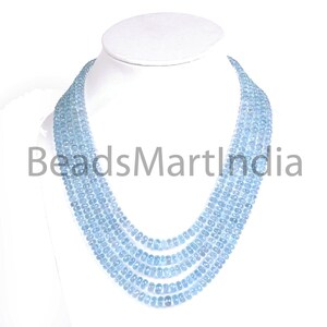 Blue Aquamarine Dainty Necklace, Natural Aquamarine Faceted Rondelle Beads Necklace, Layering Necklace, Aquamarine Gemstone Beaded Jewelry.