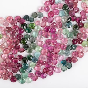 5-6mm Super Quality Multi Tourmaline Faceted Heart Shape Beads, Natural Tourmaline Gemstone For Jewelry Making, Tourmaline Heart Briolette's