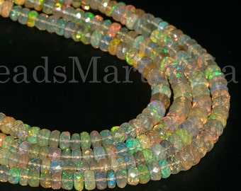 Natural Ethiopian Opal Beads, 4-5.5mm Ethiopian Opal Faceted Beads, Ethiopian Opal Rondelle Beads,Opal Faceted Rondelle Beads,Opal Beads