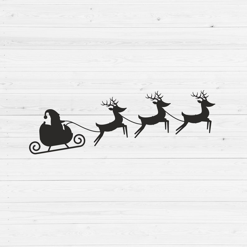 Clipart Silhouette Santa Sleigh SVG Santa Claus Svg Cut File Vector Reindeer Svg Christmas SVG Flying Santa SVG