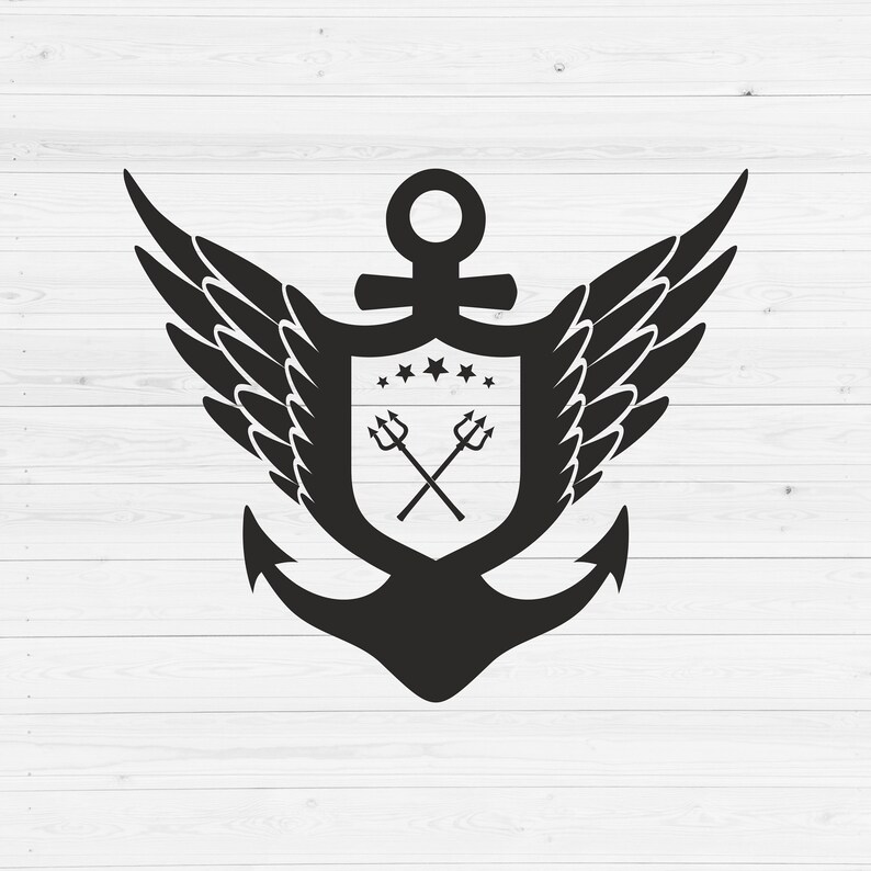 Cut File Anchor SVG Anchor Badge SVG Silhouette Editabel and Customizable Layered Anchor Wings SVG Wings Svg