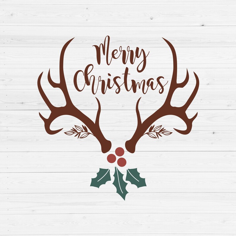 Download Floral Deer Antlers Svg Merry Christmas Svg Holly Svg | Etsy