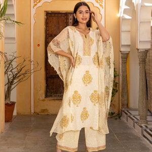 Yellow Kaftan Hand Block Print Made in India Handmade Caftan A-Line Women Kaftan Boho Kaftan Gift for Her Hand Block Printed Kaftan