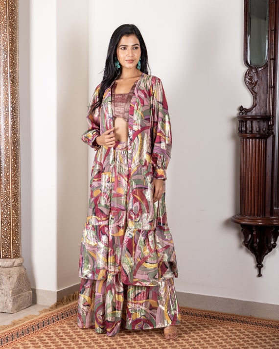 open lace back dress Embroidered Faux Georgette Gown with Dupatta & Bottom – Fully Stitched –  DRYRUXX main image 1