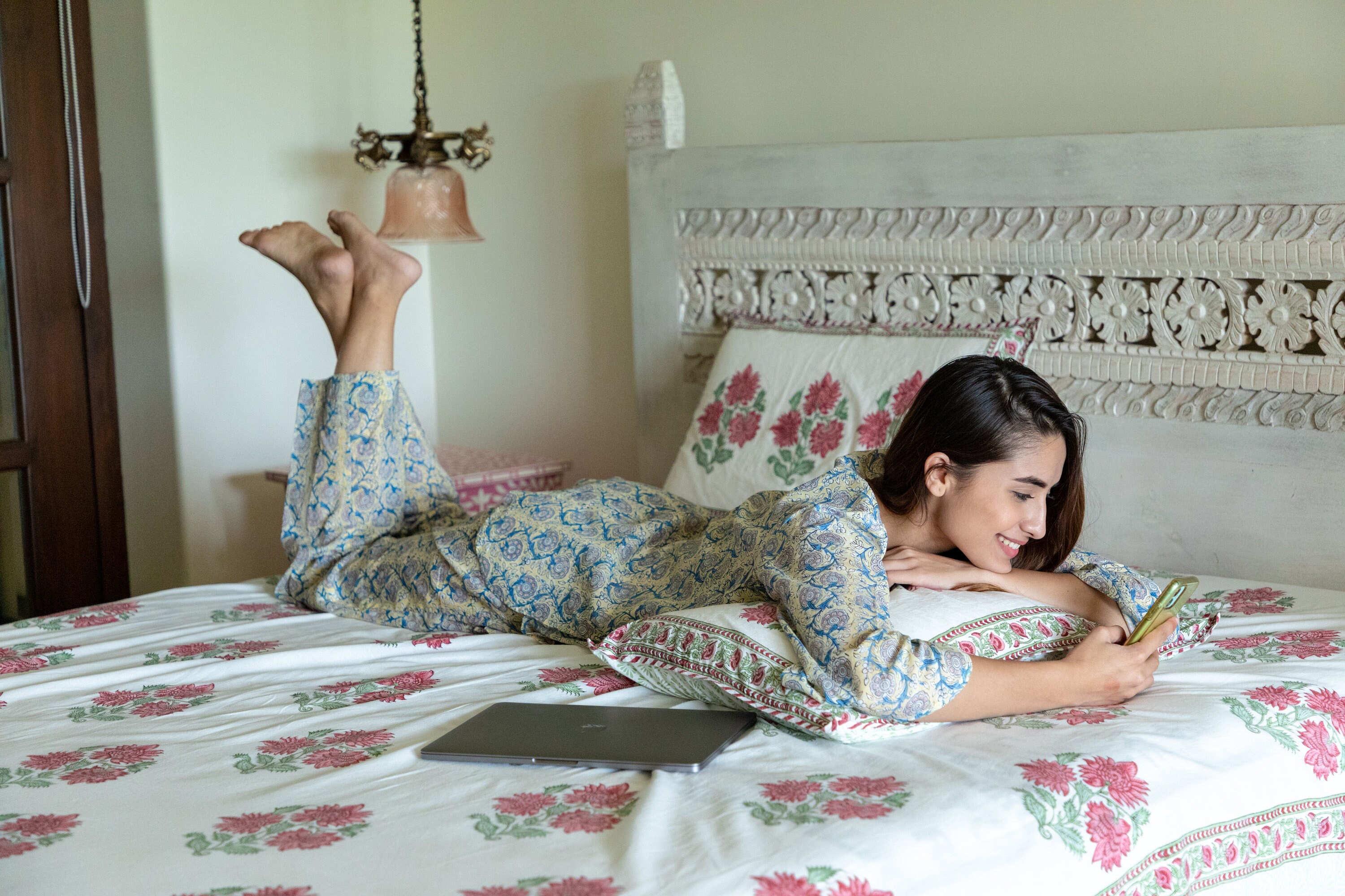 Floral PJ Set, Cotton Hand Block Print, Yellow Ivory PJ Set, Summer ...
