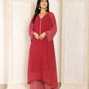 Kurta Palazzo Set, Lehriya Kurta Set, Blaue Lehriya Kurta und Palazzo, Maroon Kurta Set, Streifen Kurta, Maroon Lines Kurta Set, Palazzo Set