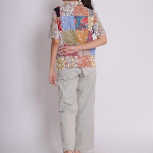 Lapptäcksskjorta, Tryckt färgglad lapptäcksskjorta, Lapptäcksskjorta tillverkad i Indien, Handtryckt skjorta med blockmönster, Lapptäckt design, Blocktryckt skjorta bild 8