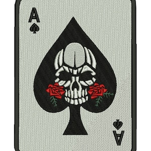 Ace Of Spades Skull With Roses Embroidered Patch