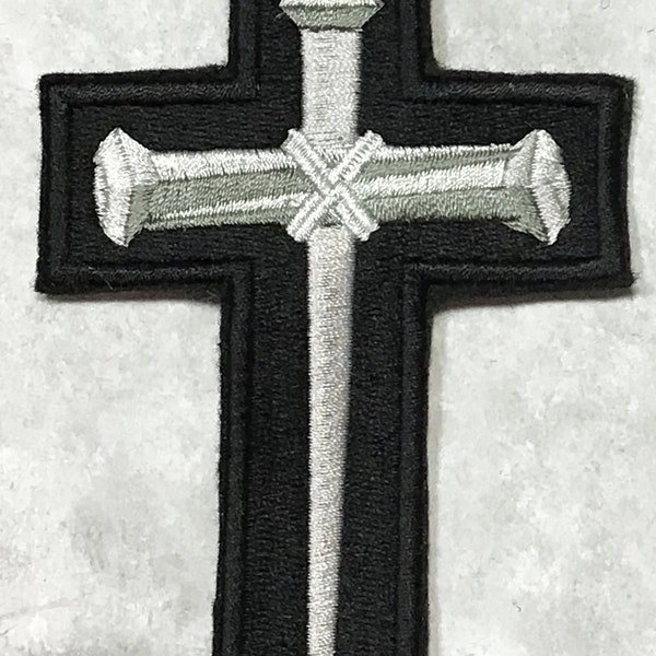 Gray Nail Cross  Embroidered Patch