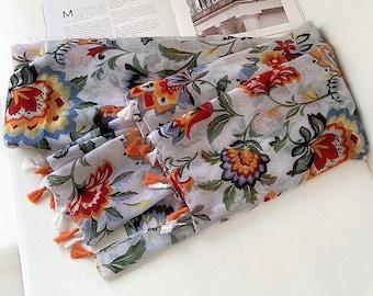 Colorful Floral Scarf Shawl Wrap Large Long Soft Cotton Feeling Party