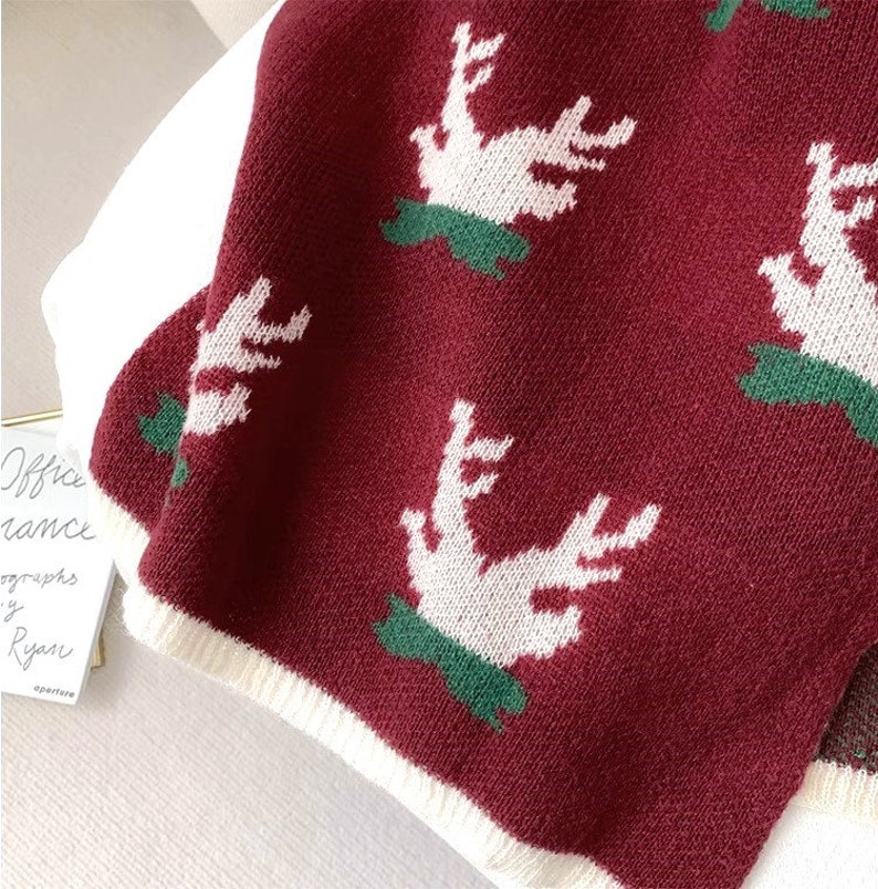 Christmas Reindeer Holiday Red Scarf Long Warm Soft Cotton Shawl Wrap image 3