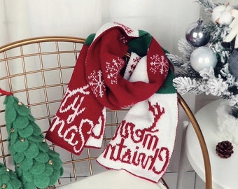 Christmas Tree Reindeer Antlers Holiday Red Scarf, Long Warm Soft Cotton Scarf Shawl Wrap