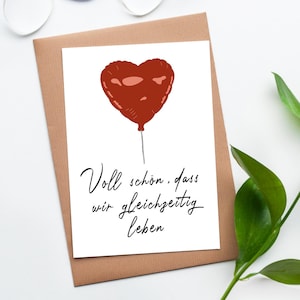Postkarte „Voll schön, dass wir gleichzeitig leben“ verschenken, Freundschaft, Liebe, Geburtstag, Spruchkarte
