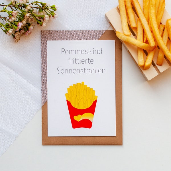 Postkarte „Pommes sind frittierte Sonnenstrahlen“, essen, Humor