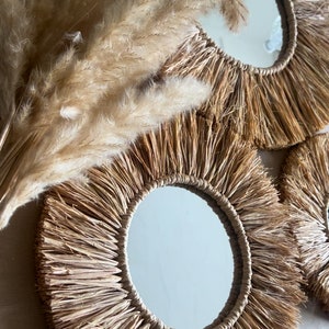 Set of three natural raffia mirrors - home decor - boho