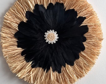Juju hat raffia black feather and shell