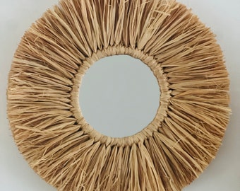 Natural raffia mirror diameter 25cm