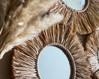 Natural raffia mirror diameter 30cm