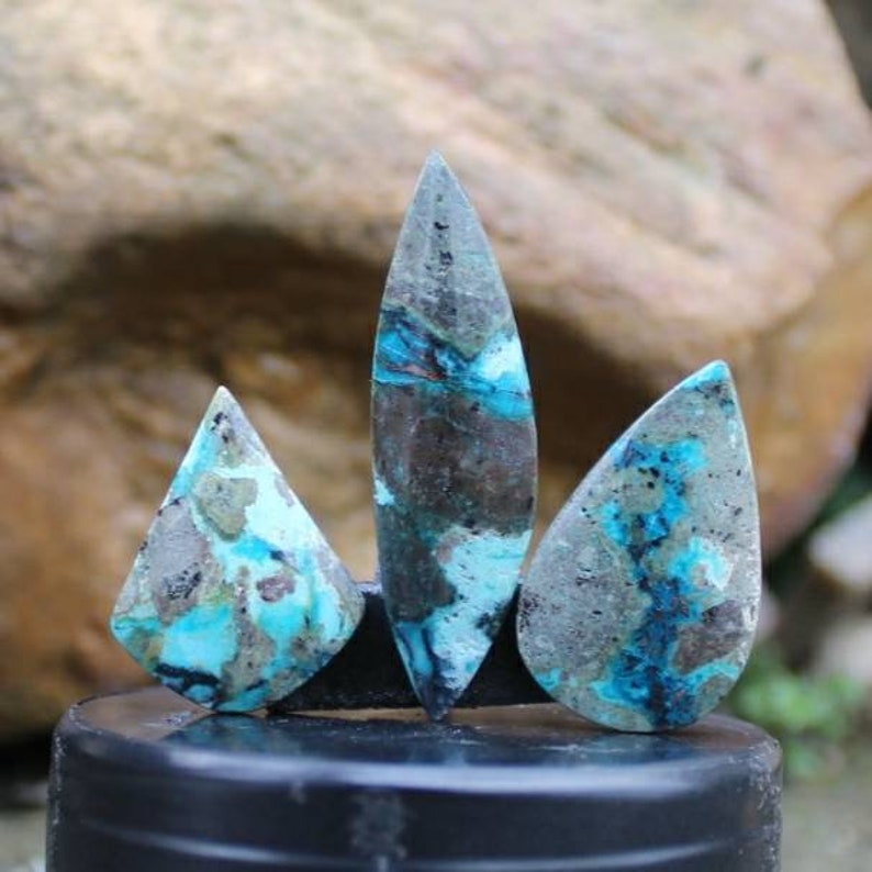 Blue Opal Wood coper rare cabochons
