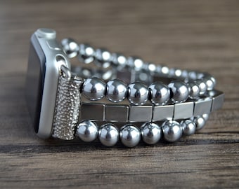 Handmade Hematite Apple Watchband, Apple 40/41mm  44/45mm. Samsung Watch 8 7 6 5 4 Ultra Fitbit Versa Sense 1-2 Google Pixel, Elastic band