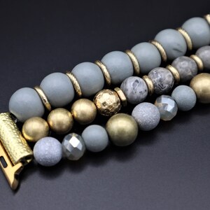 Handmade Crystals Landscape Wood Chunky Gold Beads Apple Samsung Fitbit Watchband, Samsung 4, Active 40mm 44mm. Versa 1-2-3, Stretchy band image 5