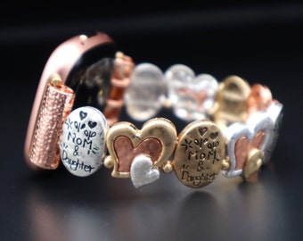 Handmade Silver Gold Rose Colors Mother Daughter Apple Samsung Fitbit Google Watchband, Mom Custom size Band. Mothers Day Gift Stretchy band
