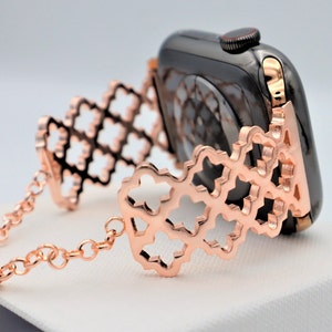 Handmade Rose Gold Apple Samsung Fitbit Jewelry Watch Band. Apple Watch all series, Samsung Watch 3 4 5 series, Fitbit Versa 3 2