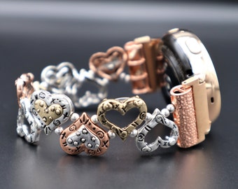 Handmade Three Colors Heart Shape XOXO Apple Samsung Fitbit Watchband Apple All series Samsung 4, Active 44mm. Versa 1-2-3, Stretchy band