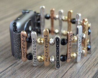 Handmade Three Colors Inspirational Apple Watchband, Custom size Band 38mm 40mm 42mm 44mm. Apple Watch and Fitbit Versa 1-2, Stretchy band