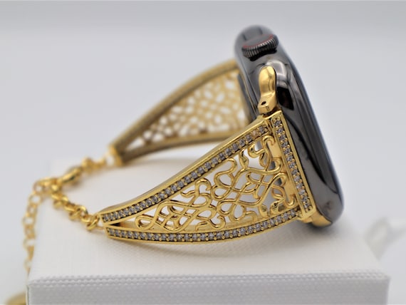 Handmade Gold Rhinestone Apple Samsung Fitbit Jewelry Watch Band. Apple Watch all series, Samsung Watch 3 4 5 series, Fitbit Versa 3 2 1