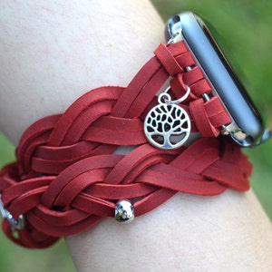 Handmade Braided Genuine Leather Watchband with Charms Wrap Band for Apple Watch 38mm 40mm 42mm 44mm. Samsung Galaxy Fitbit Versa 1-2 Lite