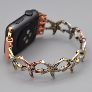 Handgjort trefärgat sjöstjärnigt Apple Samsung Fitbit klockarmband, anpassad storlek Samsung 4, Active 40 mm 44 mm. Versa 1-2-3, stretchigt armband bild 4