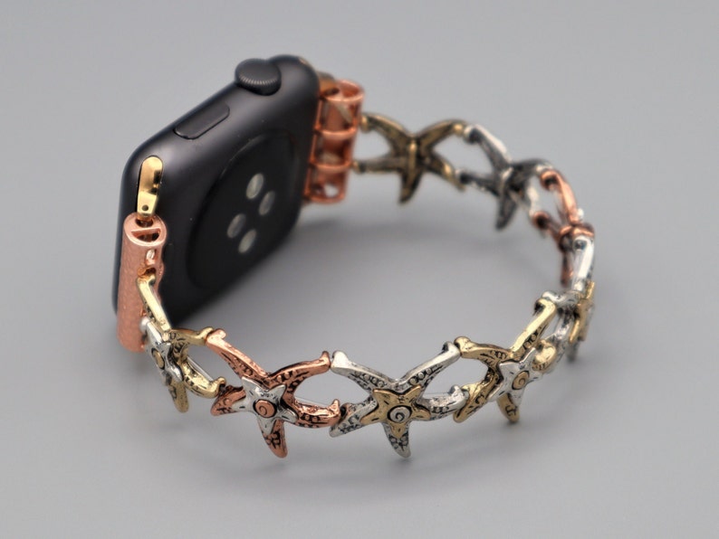 Handgjort trefärgat sjöstjärnigt Apple Samsung Fitbit klockarmband, anpassad storlek Samsung 4, Active 40 mm 44 mm. Versa 1-2-3, stretchigt armband bild 4