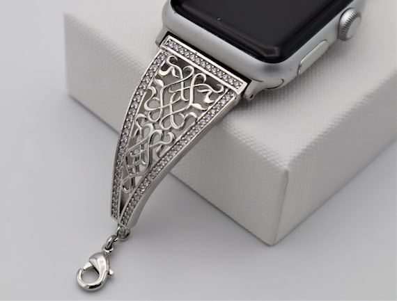 Handmade Silver Rhinestone Apple Samsung Fitbit Jewelry Watch Band. Apple Watch all series, Samsung Watch 3 4 5 series, Fitbit Versa 3 2 1